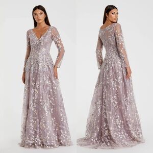 Mac Duggal 20402 Purple Embroidered Lace Long Sleeve Floral Gown Size 4 NWT